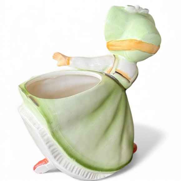 Napco Vintage Ceramic Girl Figurine Planter Green Dress Mid-Century - Picture 2 of 3